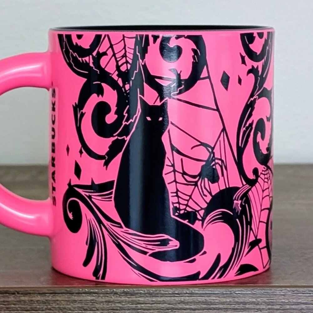 Starbucks 2021 Halloween Neon Pink Black Cat Ceramic Mug NWT-LAST ONE!